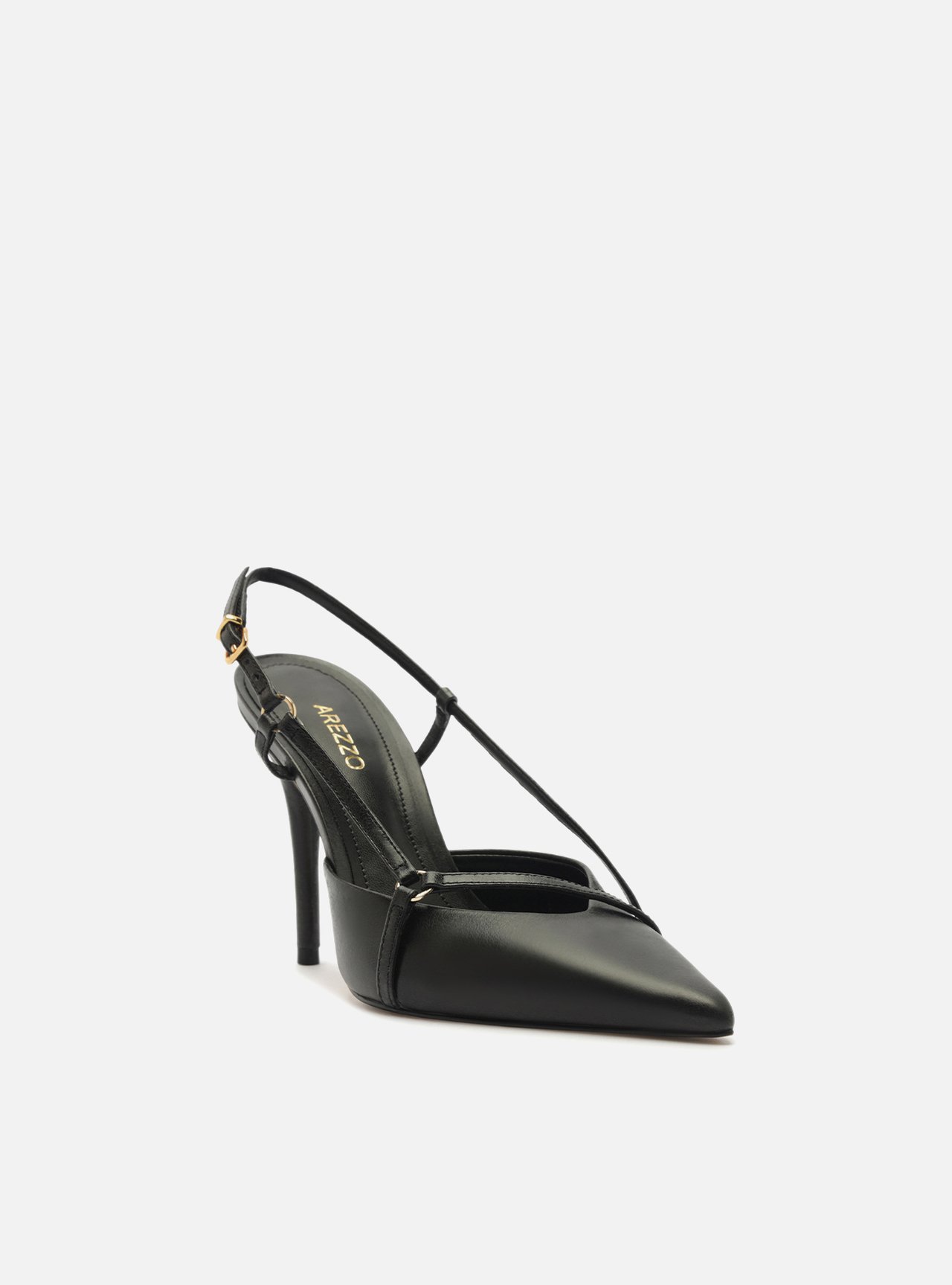 Scarpin Preto Couro Tiras Bico Fino — foto 2