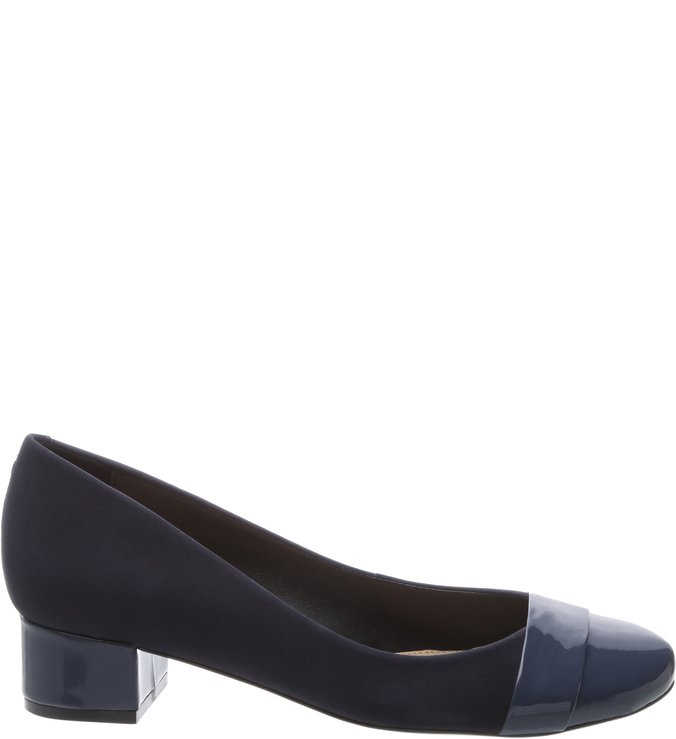 Scarpin Nobuck Baixo Biqueira Verniz Marinho