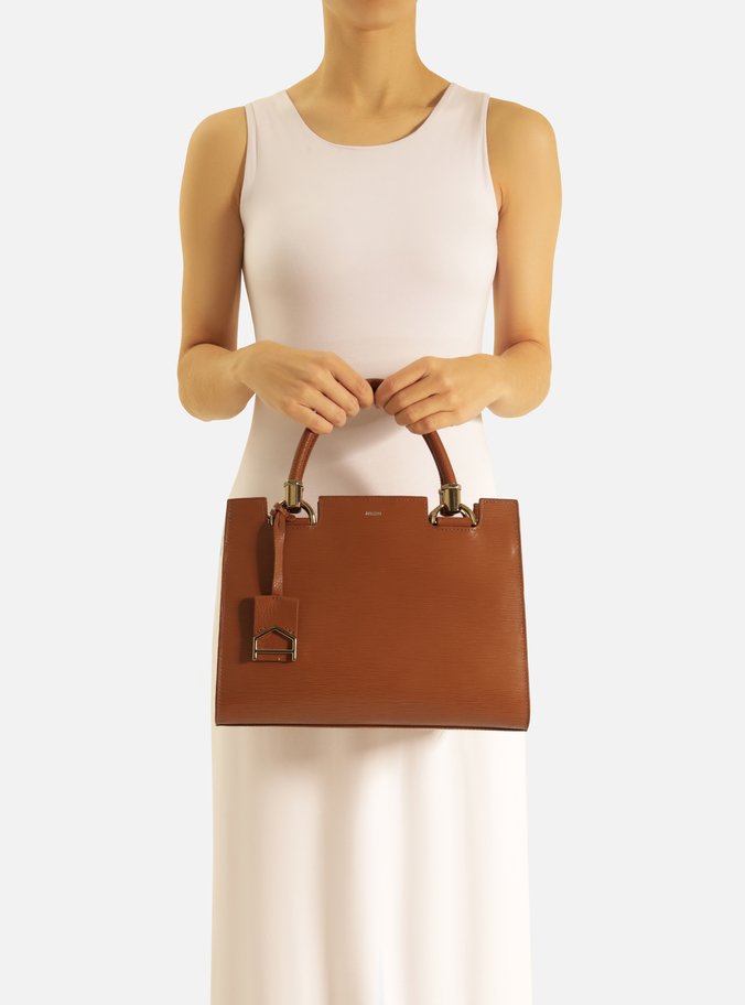 Bolsa Tote Marrom Caramel Couro Abraccio Grande
