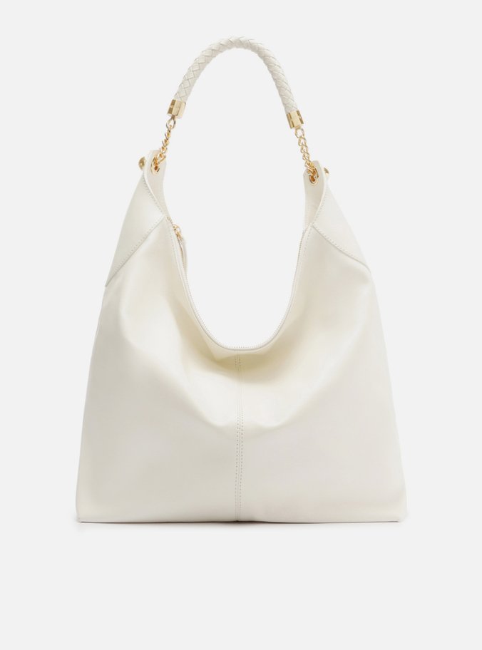 Bolsa Hobo Branca Couro Grande Alça Metais