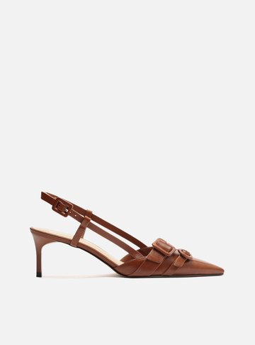 Scarpin Marrom Couro Salto Baixo Slingback