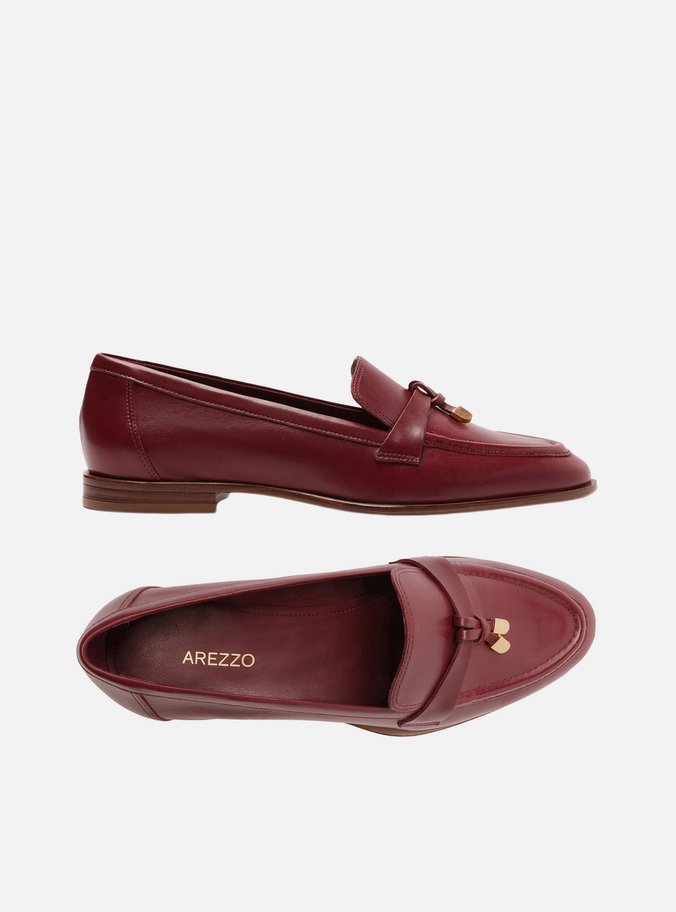 Mocassim Vermelho Couro Detalhe Tira
