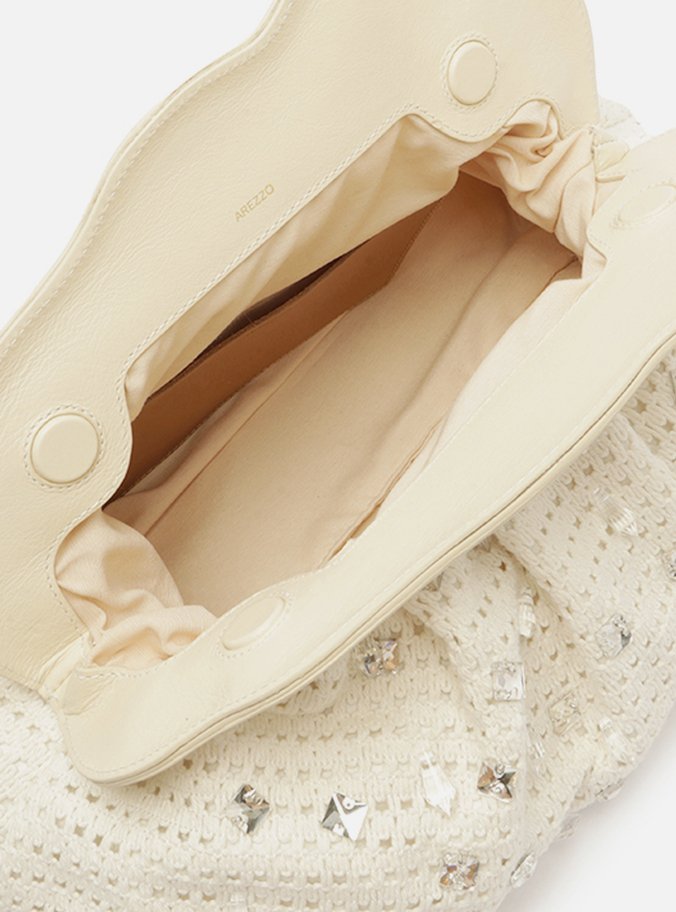 Clutch Off-White Tecido Média Pedrarias