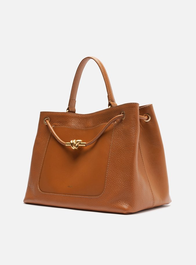 Bolsa Tote Marrom Couro Helena Grande Nó Metal