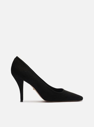 Scarpin Preto Camurça Salto Alto Fino