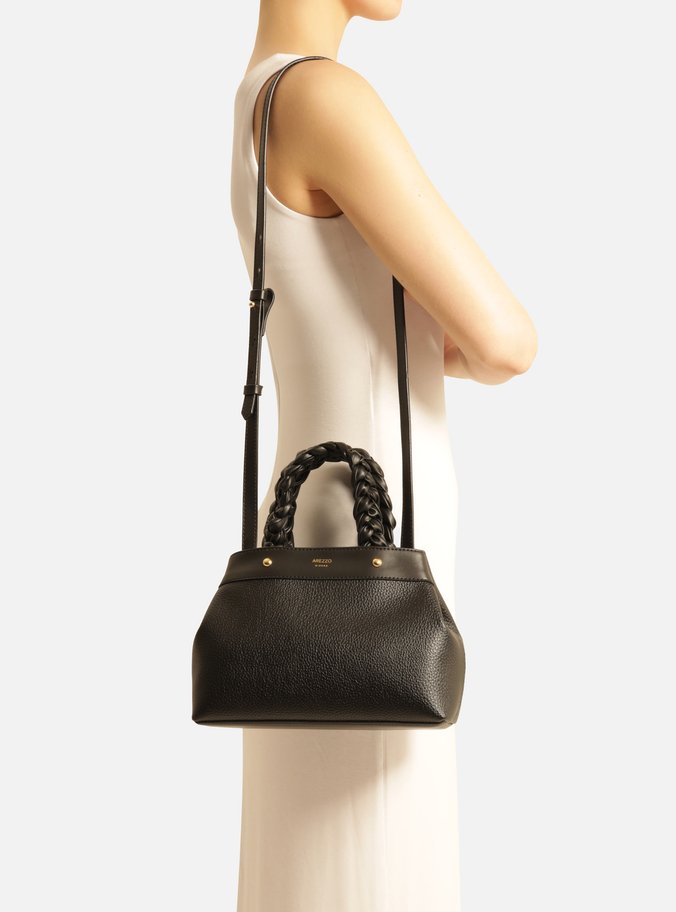 Bolsa Tote Preta Média Alças Trançadas