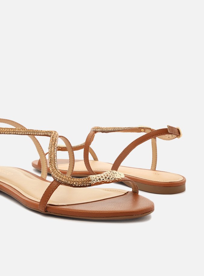 Rasteira Marrom Tira Curva Pedraria Snake