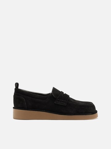 Arezzo — Mocassim Preto Acamurçado Flatform Tira