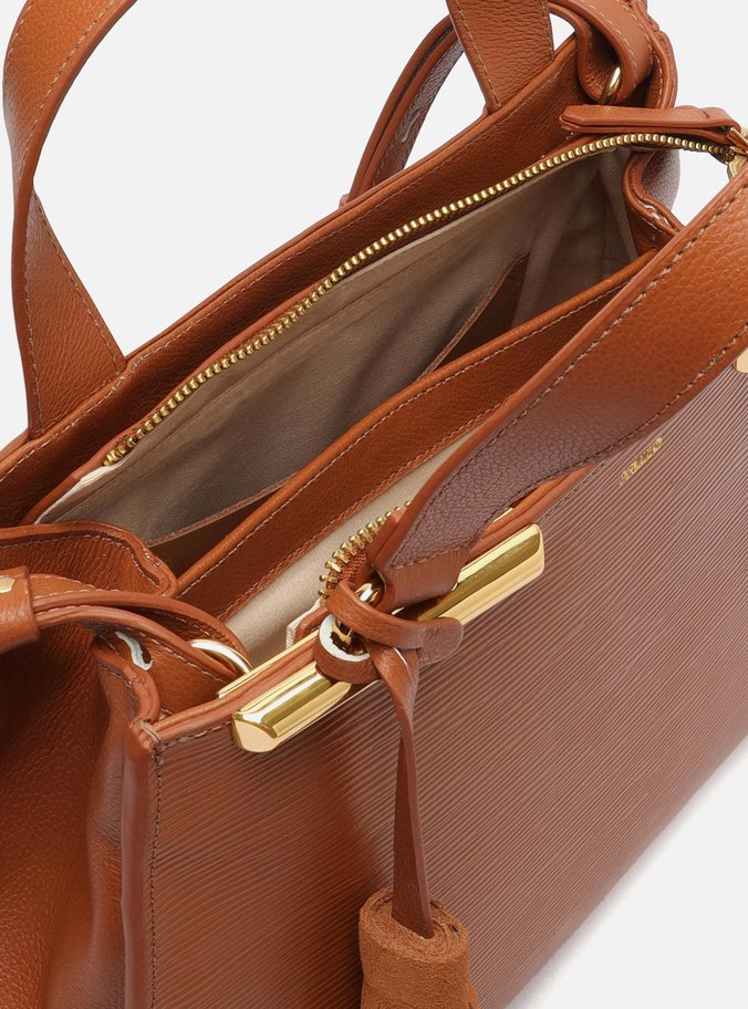 Bolsa Shopping Marrom Caramel Couro Média Barbicacho