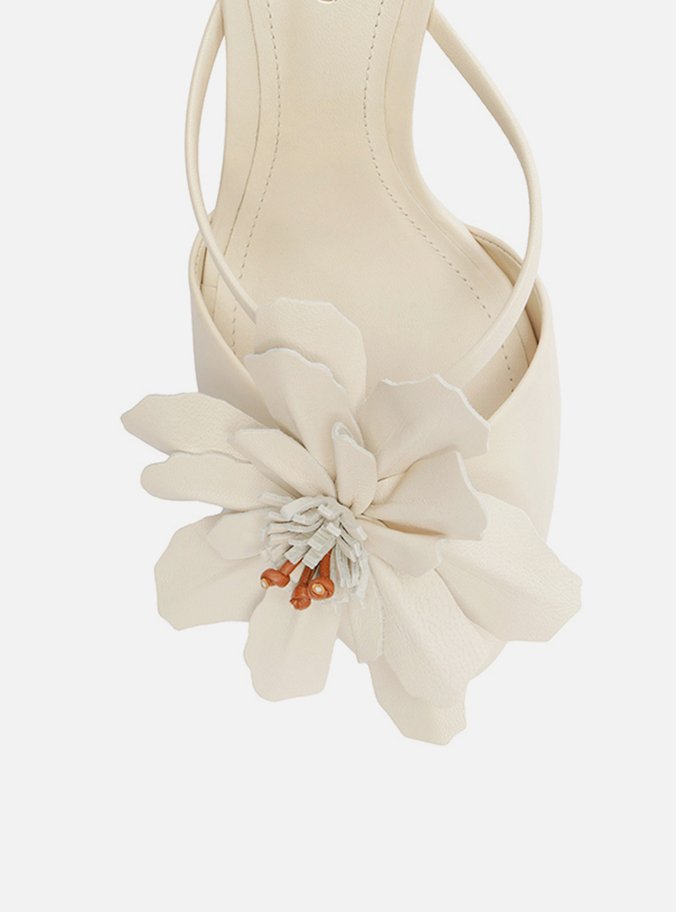 Mule Branca Couro Salto Fino Flor