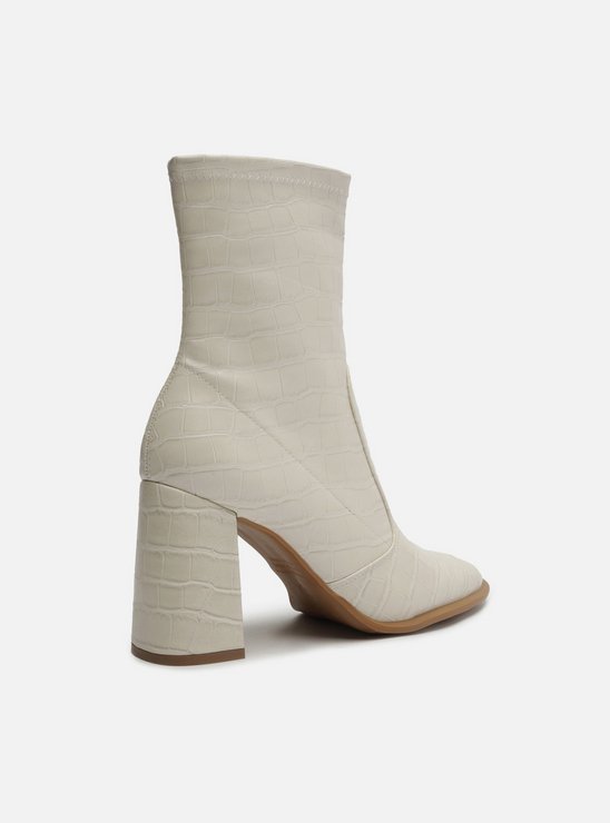 Bota Branca Croco Cano Médio Salto Bloco