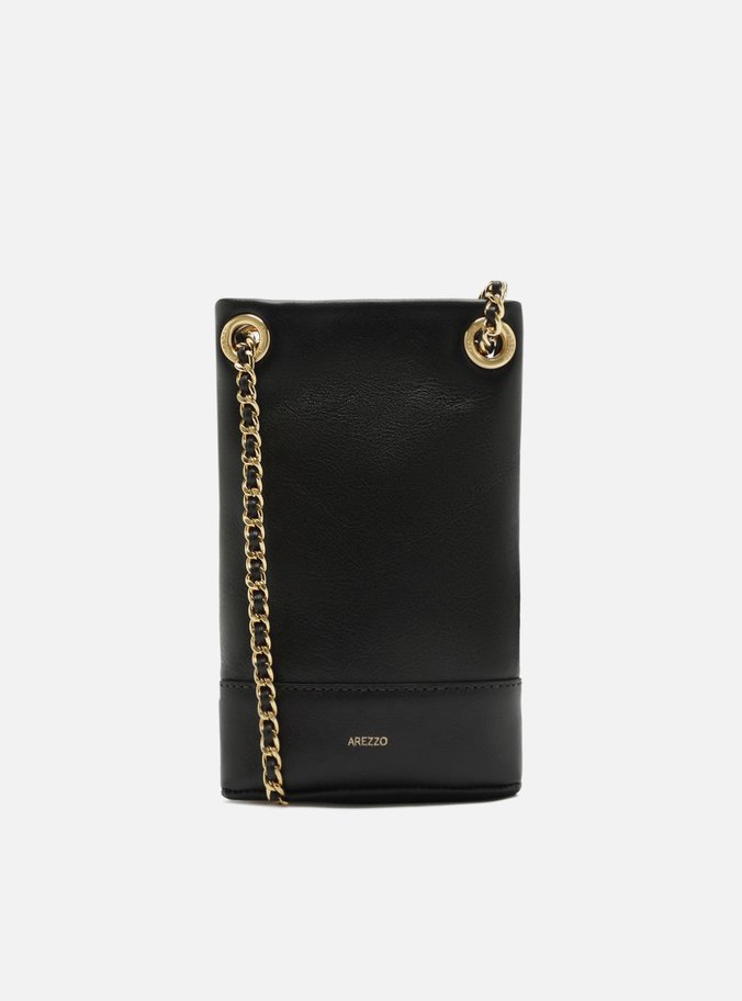Bolsa Tiracolo Preta Couro Pequena Metais