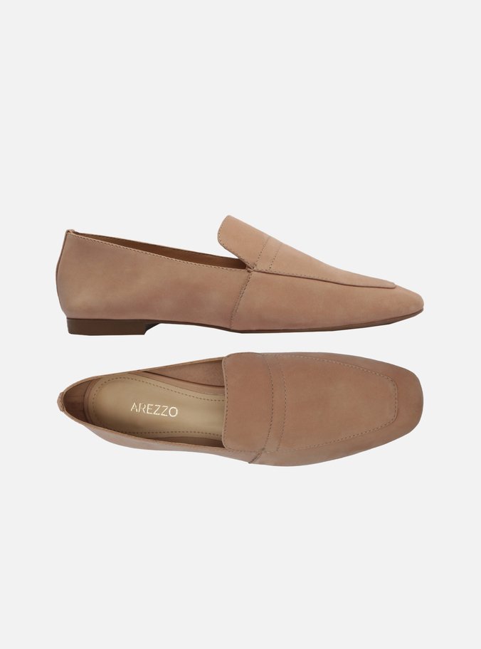 Mocassim Bege Nobuck Bico Quadrado Minimal