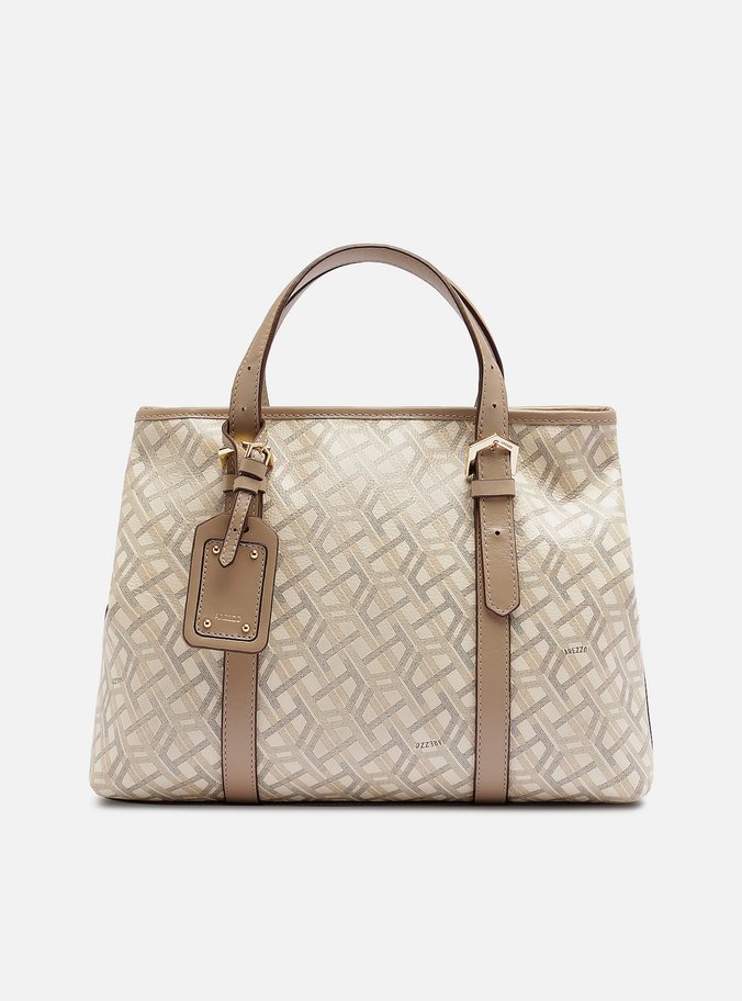 Bolsa Tote Bege Couro Grande Estampa