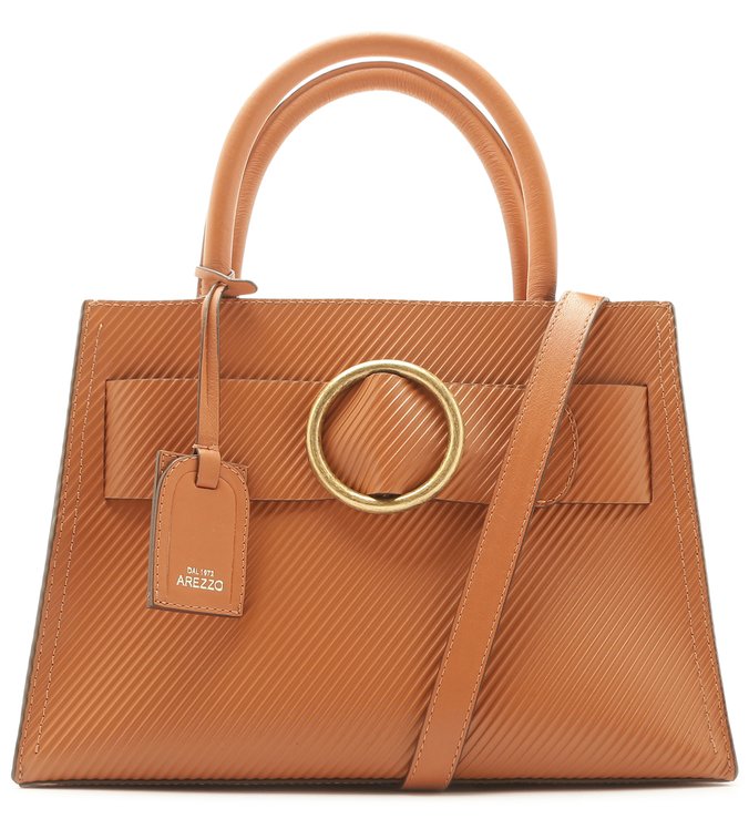 Bolsa Tote Couro Allegra Stripes Grande Argila Real