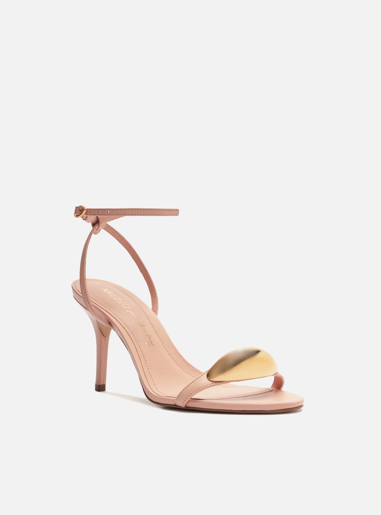 Sandália Rosé Couro Salto Fino Metal Silvia Braz | Arezzo
