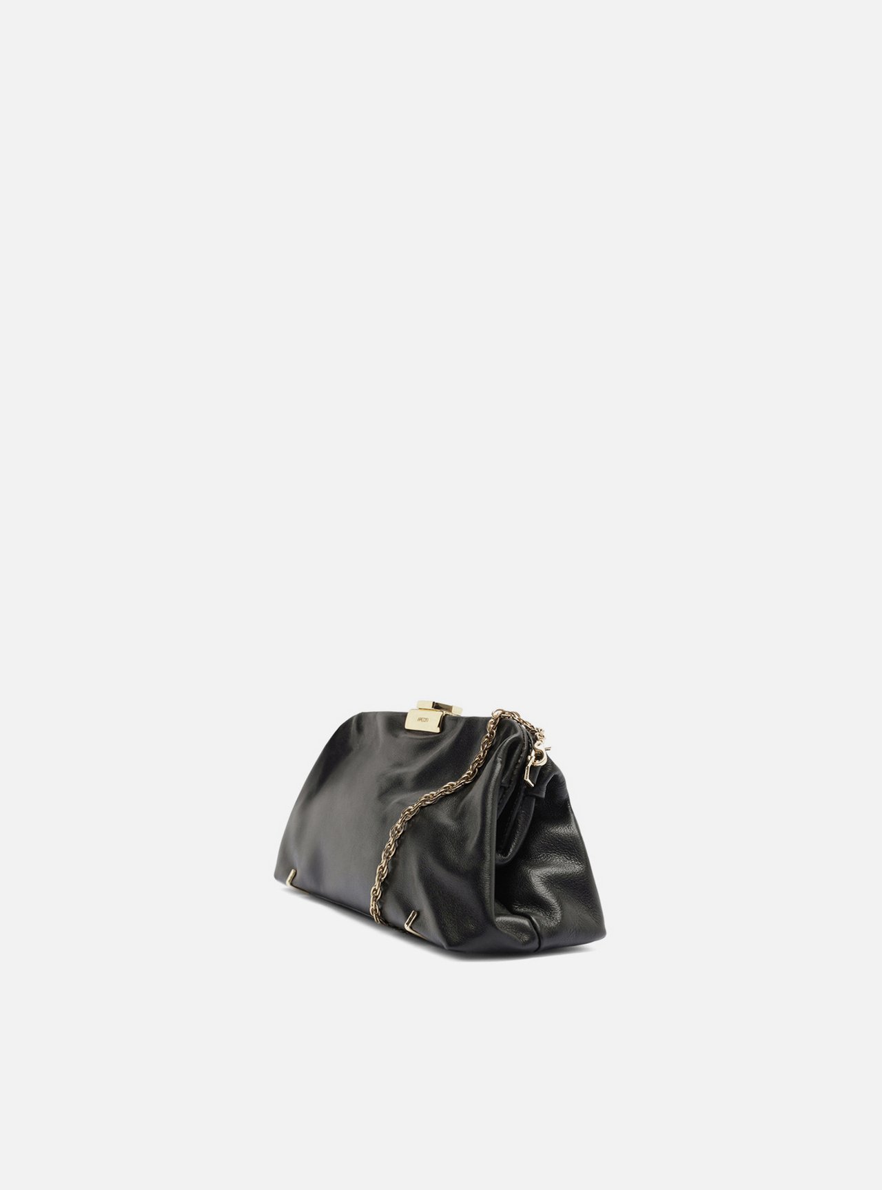 Bolsa Clutch Preta Couro Média Corrente Metais — foto 2