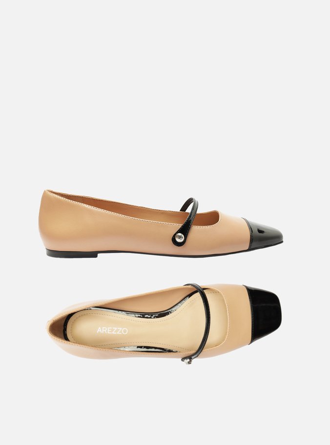 Sapatilha Boneca Bege Cap Toe Preta