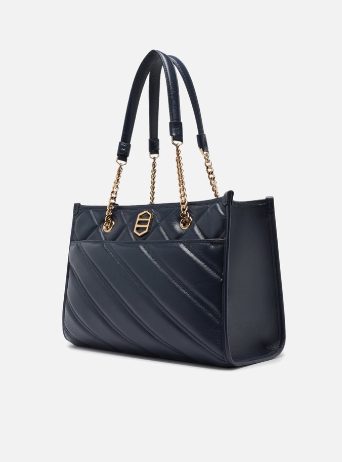 Bolsa Shopping Azul Couro Grande Matelassê