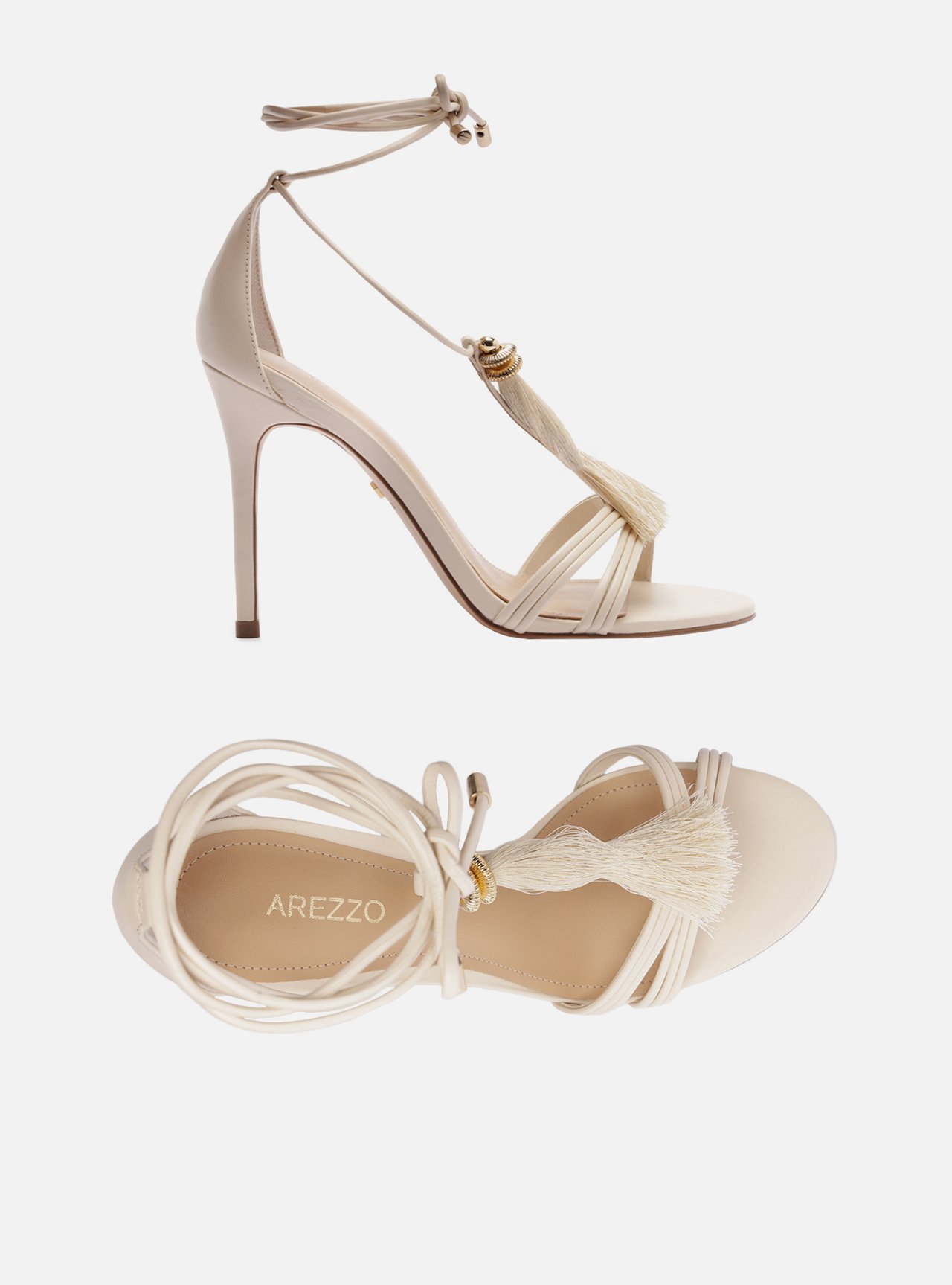 Sandália Off White Salto Fino Amarração Franja — foto 5