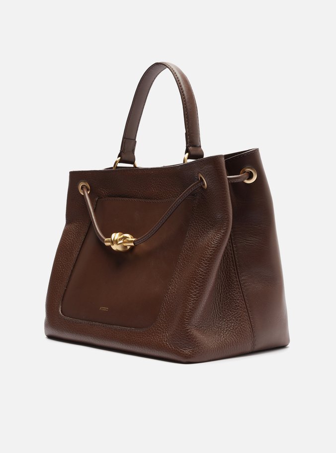 Bolsa Tote Marrom Dark Couro Helena Grande Nó Metal