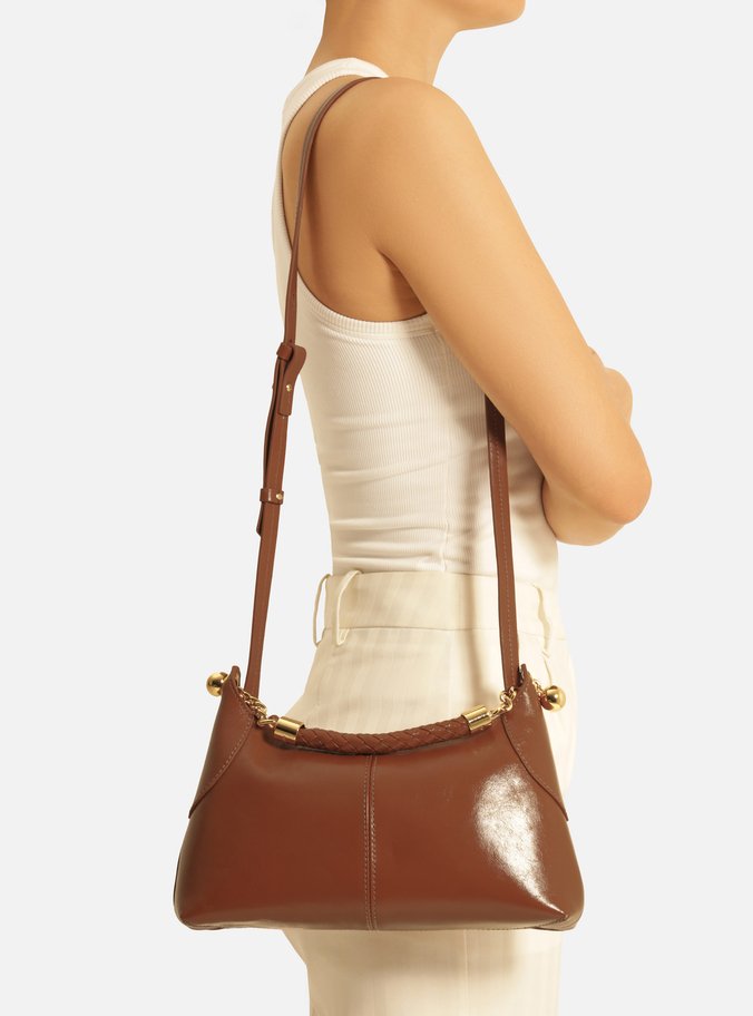 Bolsa Tiracolo Caramelo Couro Média Alça Trança