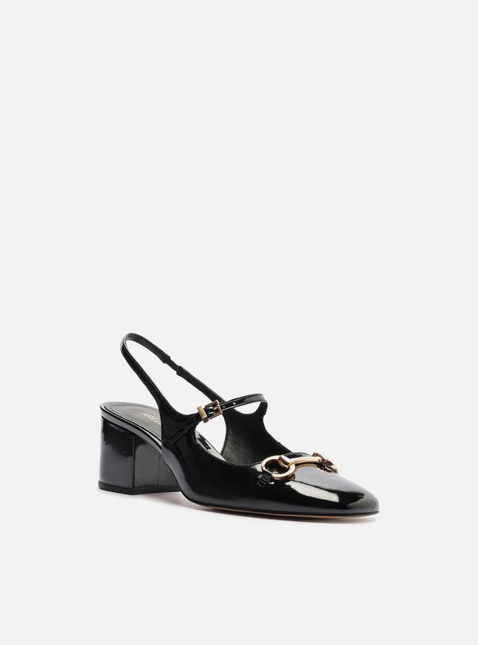 Sapato Boneca Preto Verniz Bloco Slingback