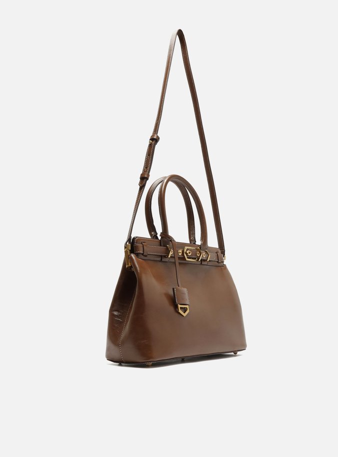 Bolsa Tote Marrom Couro Grande Bag Charm Victória
