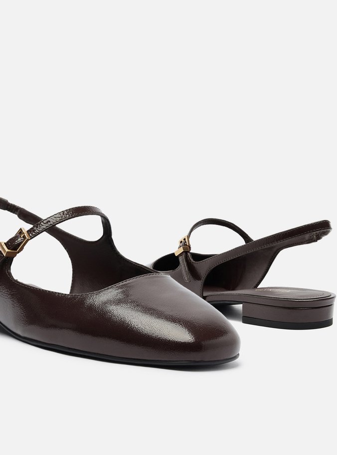 Sapatilha Boneca Marrom Couro Slingback Classic