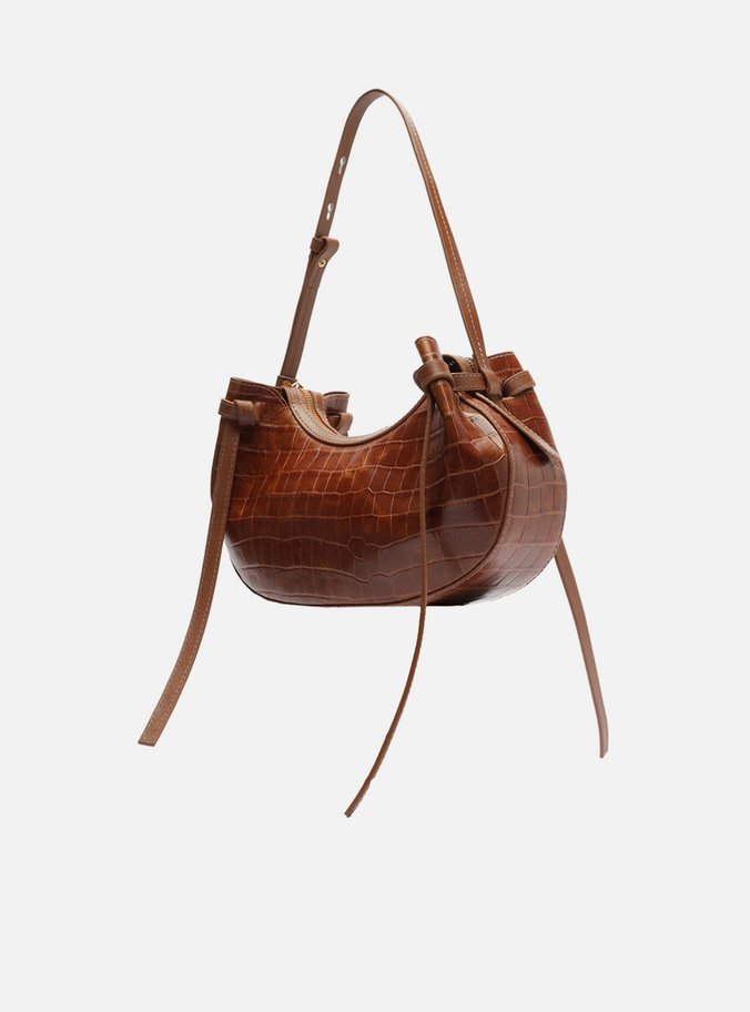 Bolsa Tiracolo Marrom Couro Croco Média