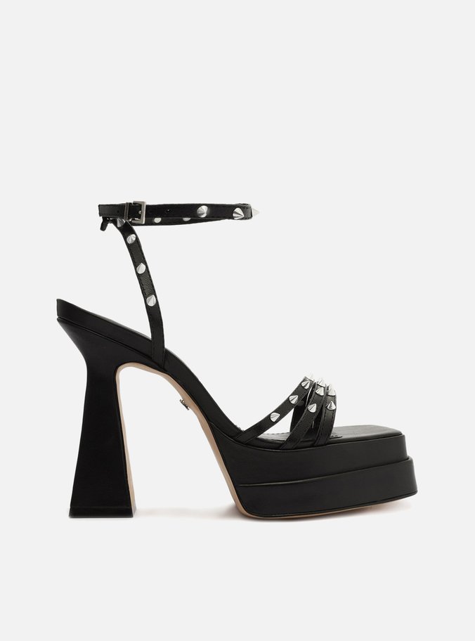 Sandália Preta Meia Pata Bico Quadrado Spikes