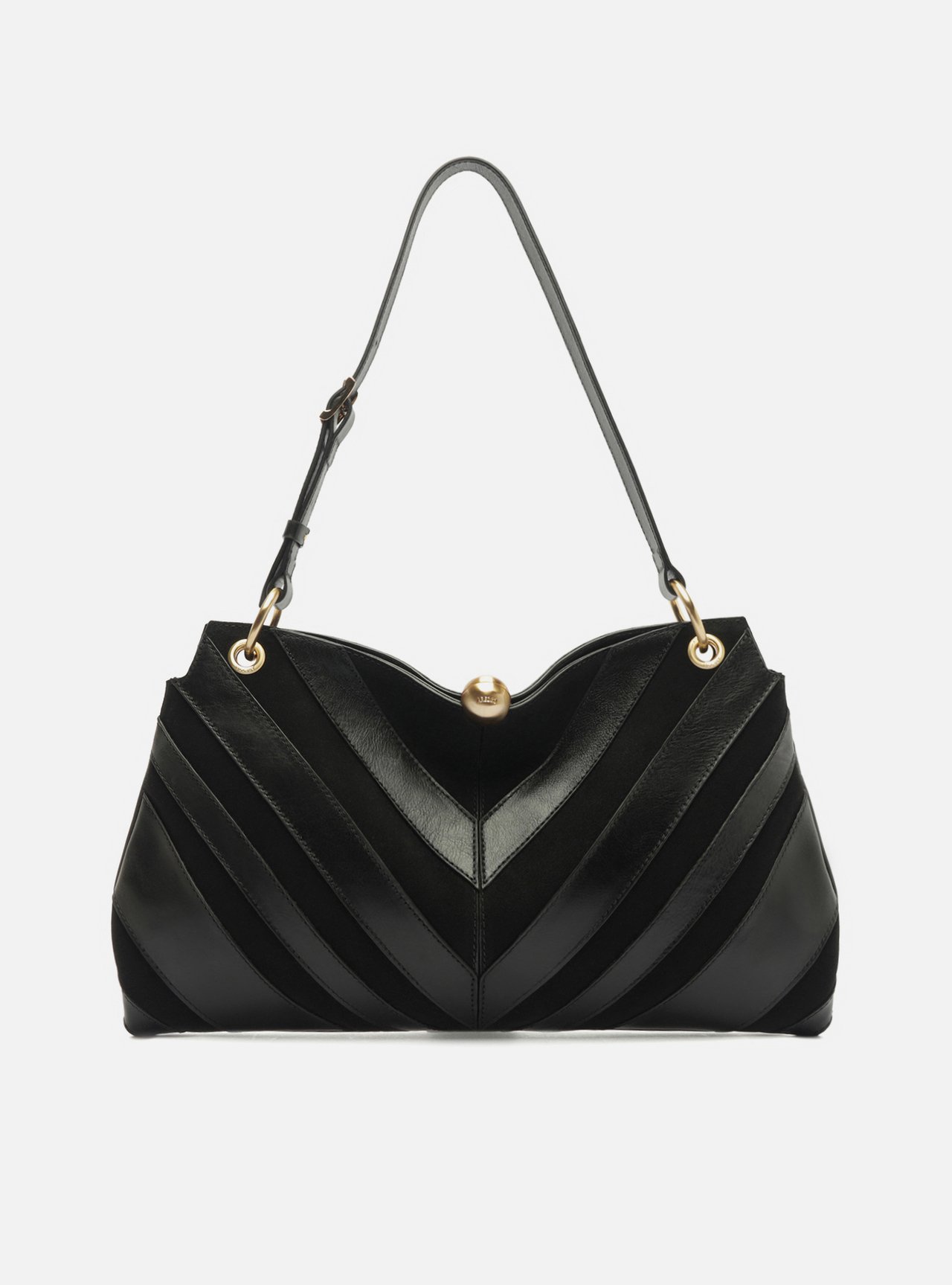Bolsa Shoulder Preta Couro Camurça Grande Esfera — foto 1