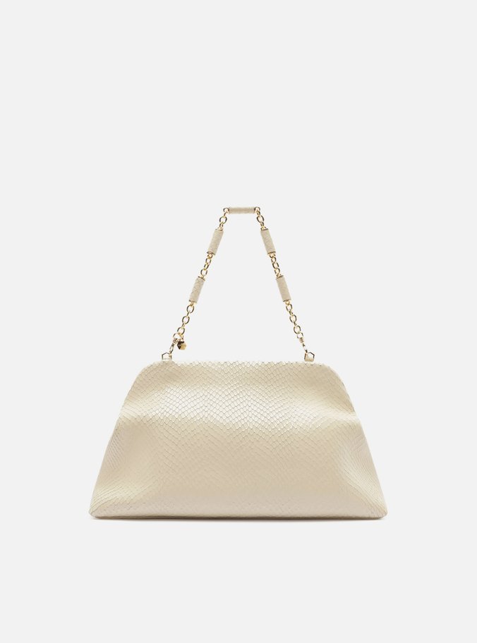 Bolsa Clutch Branca Couro Média Snake Corrente