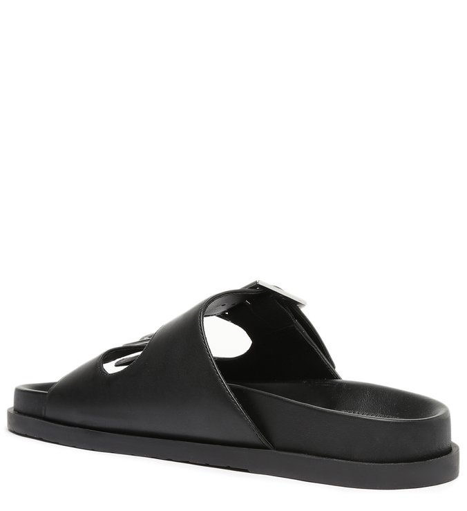 Sand lia Rasteira Couro Preto Fivelas