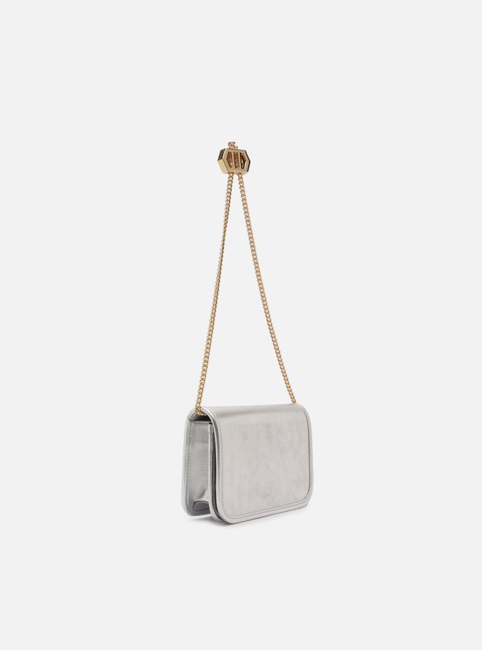 Bolsa Tiracolo Prata Couro Pequena Corrente