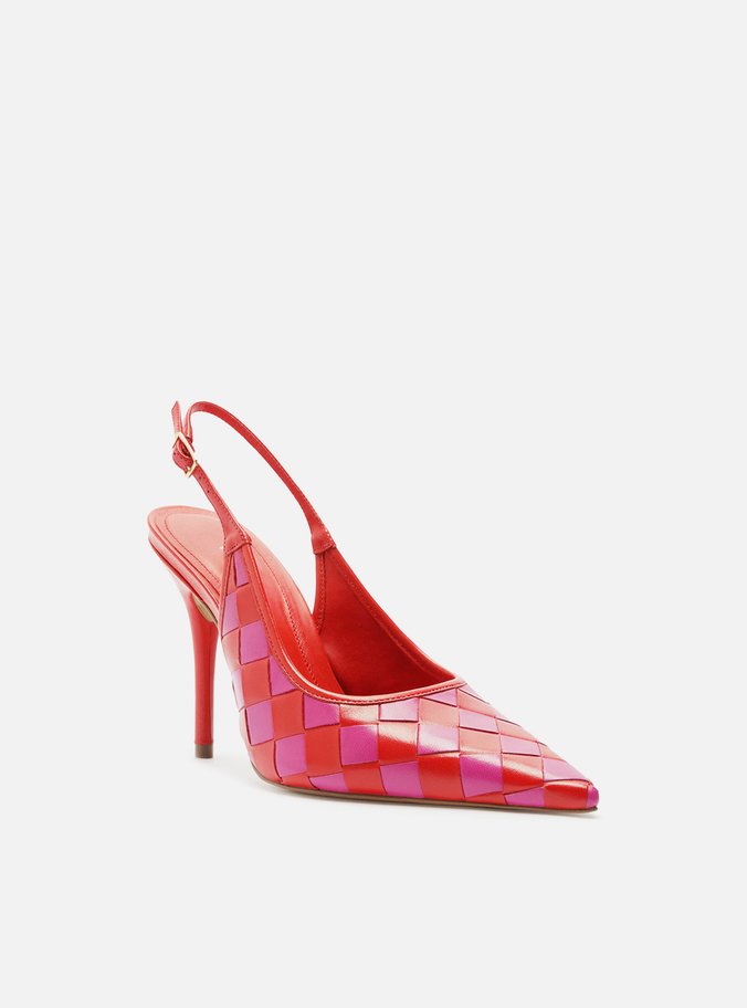Scarpin Vermelho Tressê Rosa Slingback