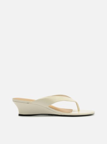 Tamanco Branco Couro Salto Anabela Flip Flop