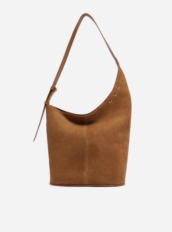 Bolsa Hobo Caramelo Couro Acamurçado Grande Enviezada