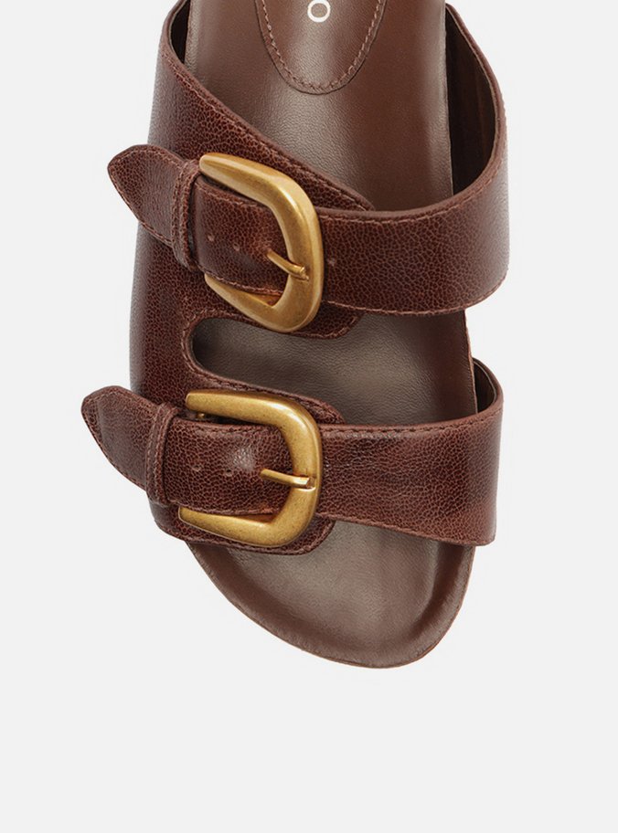 Sandália Marrom Dark Couro Flatform Cortiça Fivelas
