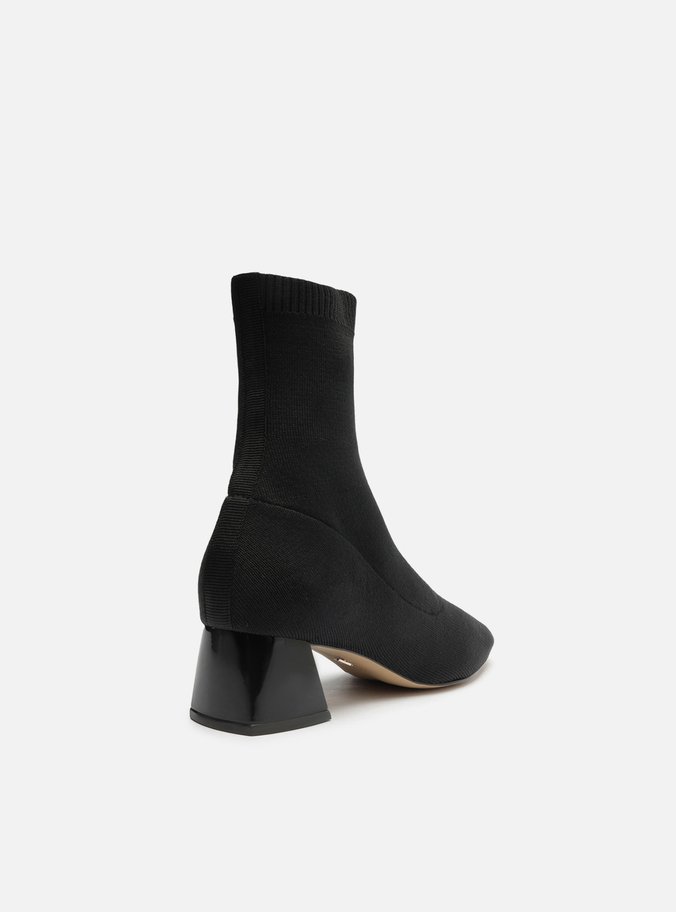 Bota Skinny Preta Knit Cano Médio