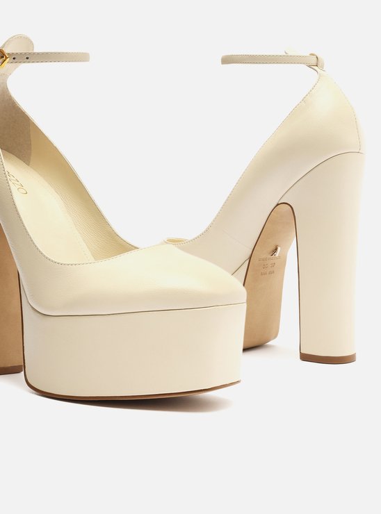 Scarpin Branco Couro Meia Pata Bloco