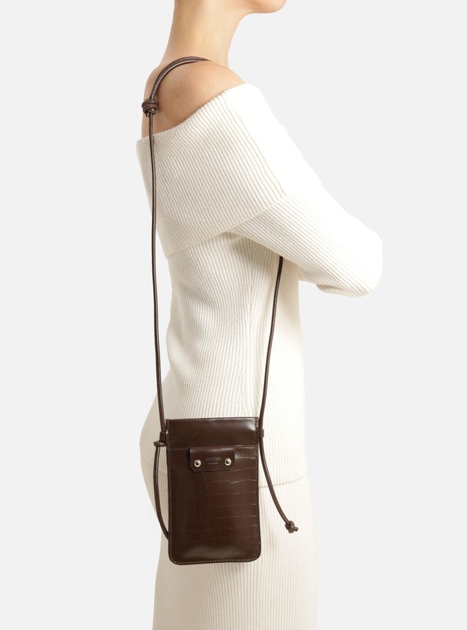 Mini Bag Marrom Croco Porta-Celular