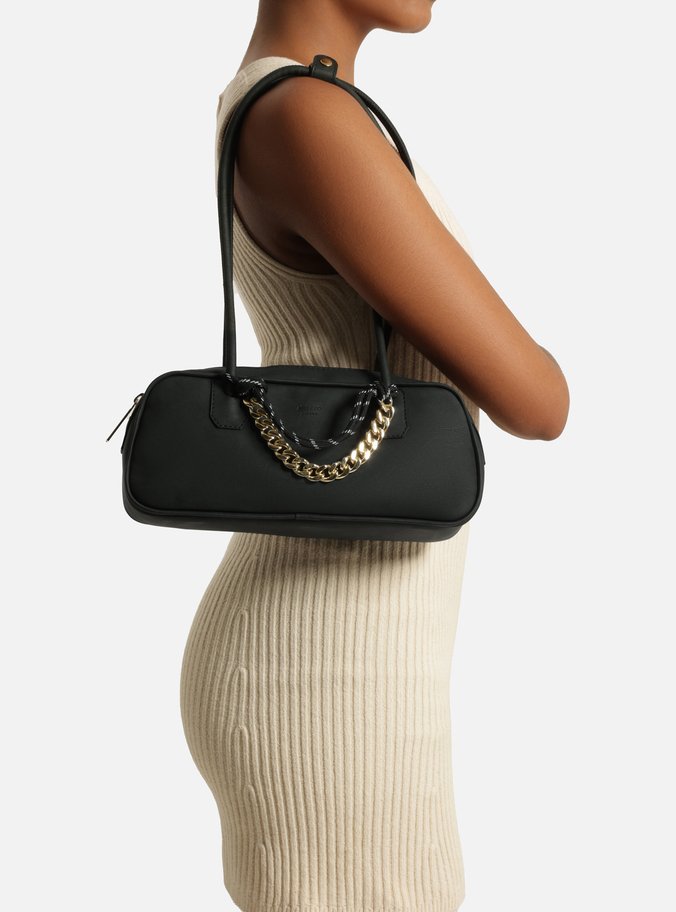 Bolsa Bowling Preta Nobuck Grande Cordão