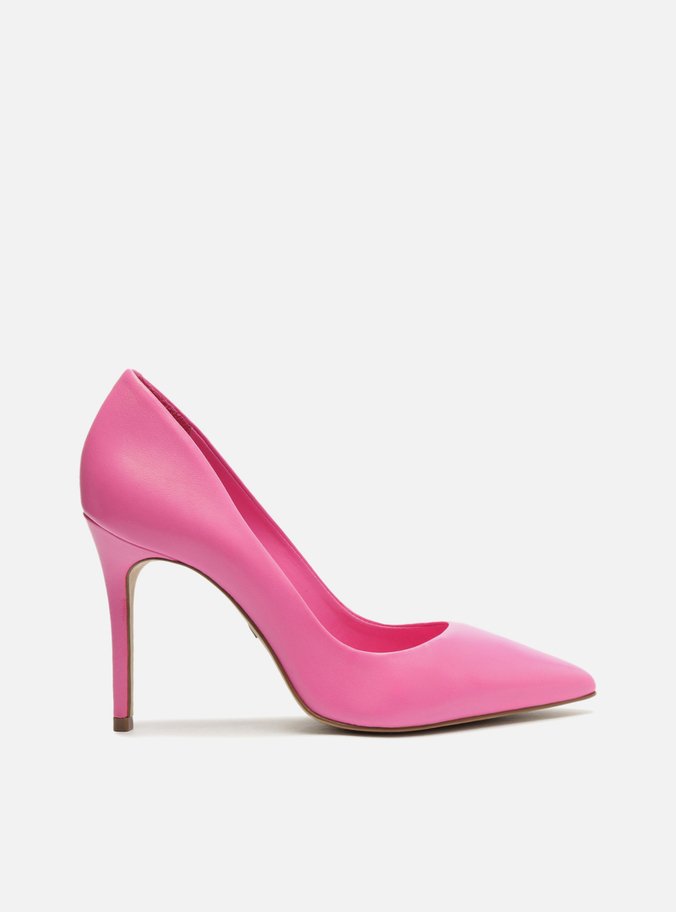 Scarpin Rosa Couro Salto Alto Bico Fino