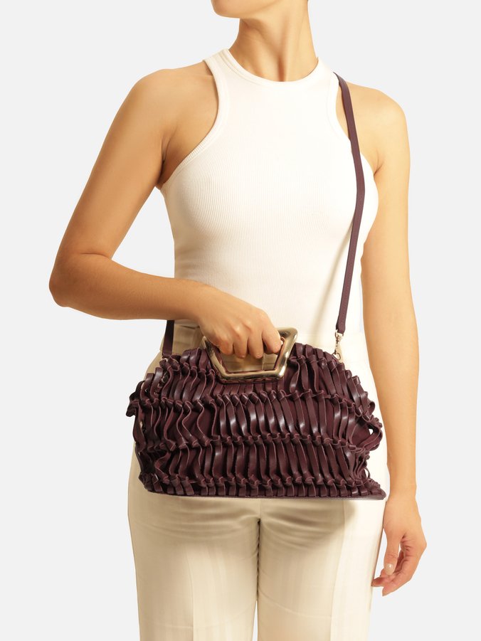 Bolsa Tiracolo Vinho Couro Média Alça Metal