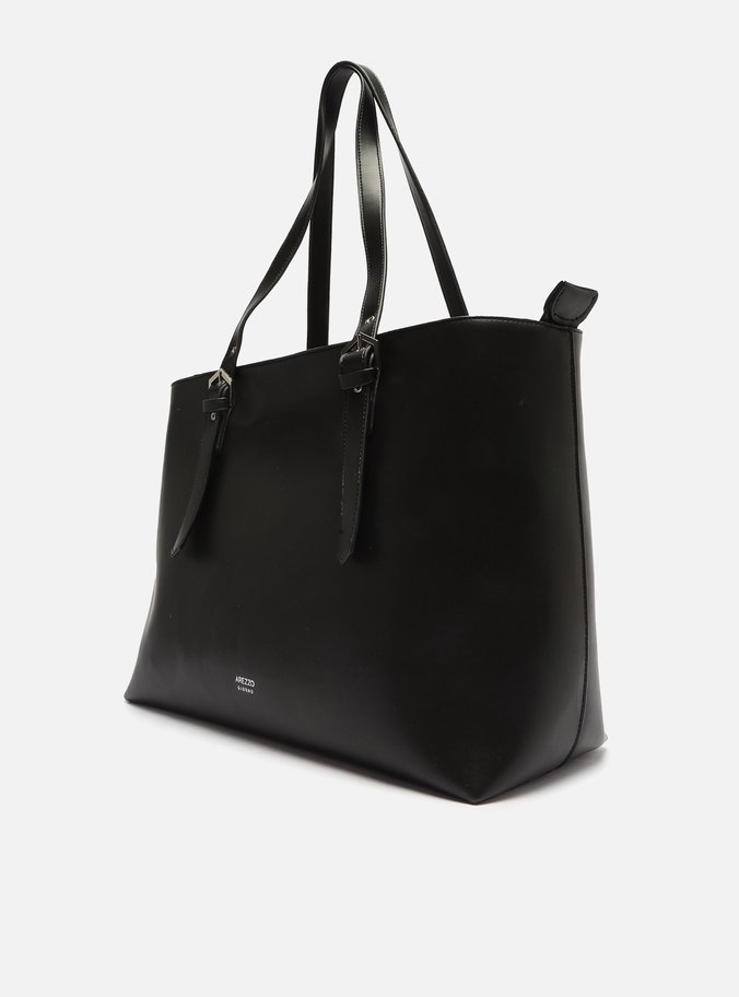 Bolsa Shopping Preta Grande Alças Fivelas