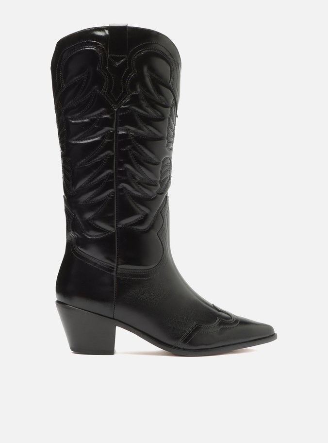 Bota Preta Couro Cano Médio Western