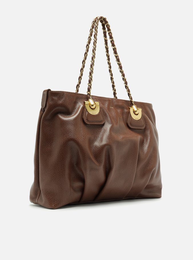 Bolsa Shopping Marrom Couro Grande Franzida