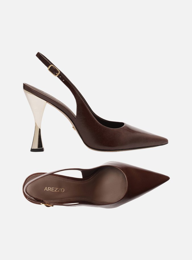 Scarpin Marrom Cacau Couro Salto Alto Slingback