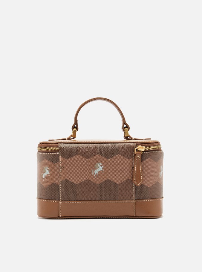 Necessaire Marrom Couro Estampa  Redonda